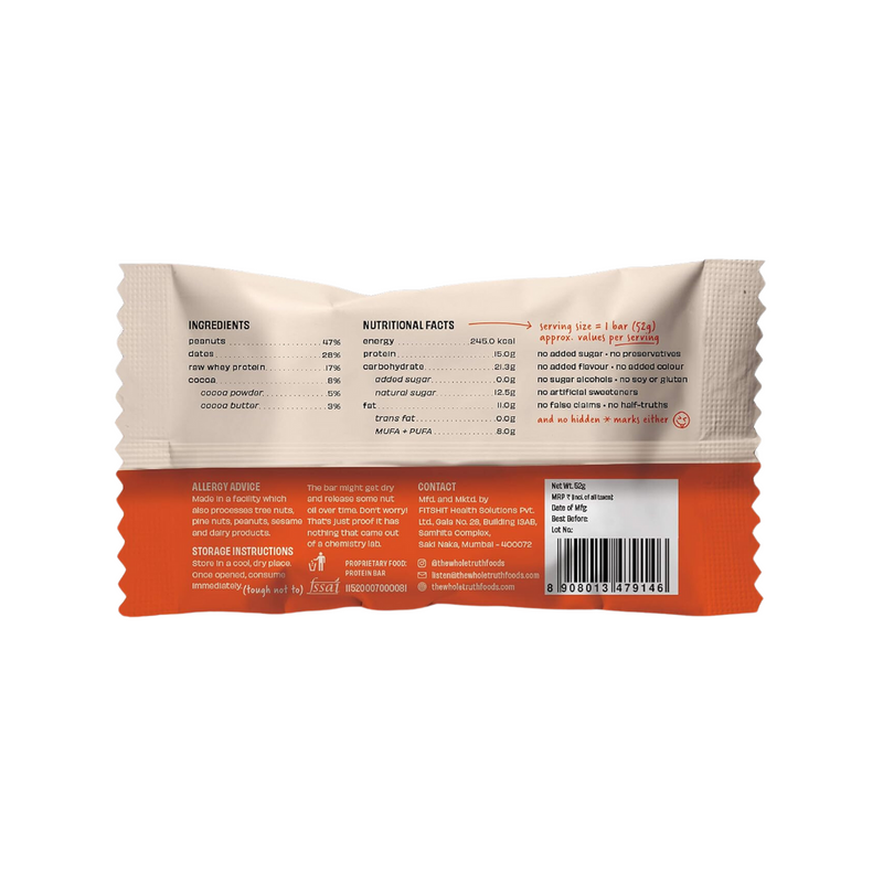 The Whole Truth Peanut Cocoa Protein Bar (52 g) - Pack of 2