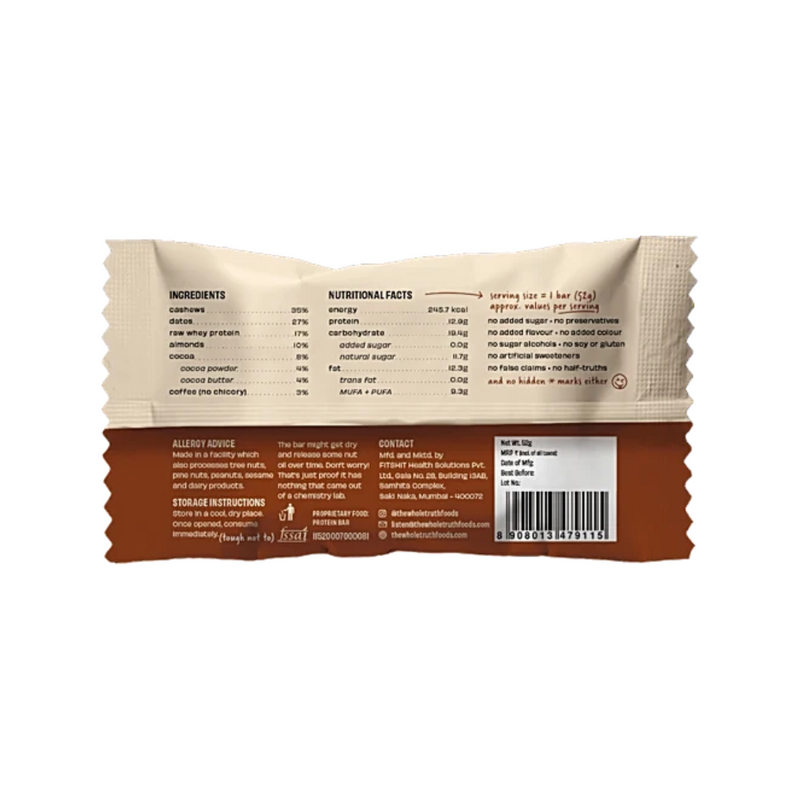 The Whole Truth Coffee Cocoa Protein Bar (52 g) - Pack of 2