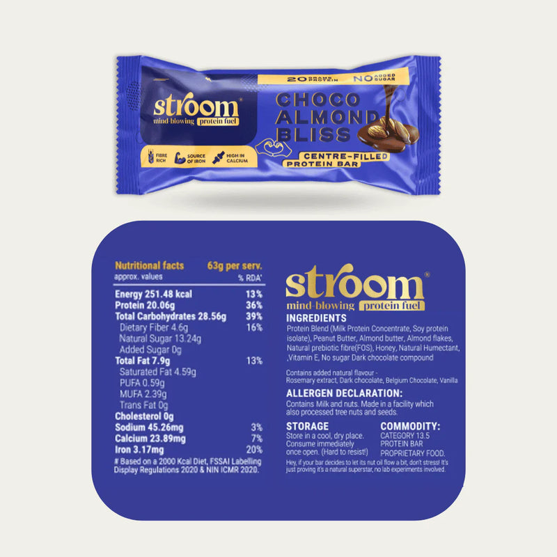 Stroom 20G Choco Almond Bliss Protein Bar (63 g) - Pack of 2