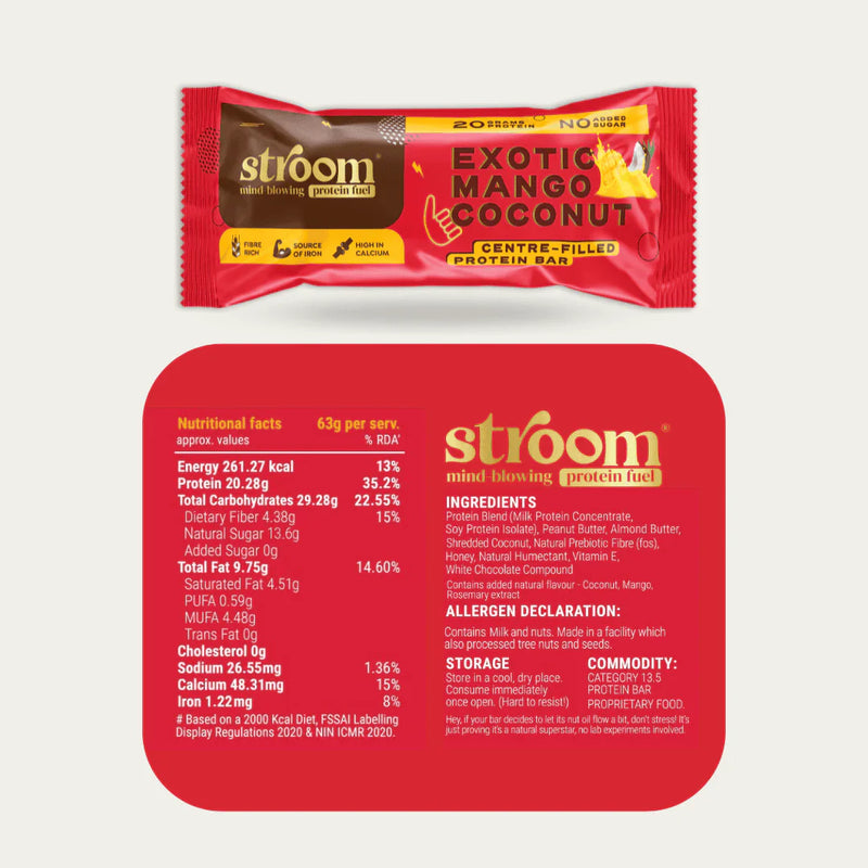 Stroom 20G Exotic Mango Coconut Protein Bar (63 g) - Pack of 2