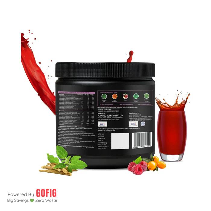 Plantigo Vegan Plant Based Biotin Supplement for Hair Growth (Mixed Berry Flavour) (300 g)