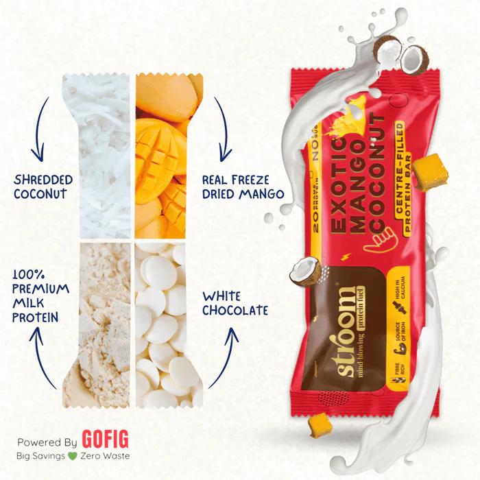 Stroom 20g Protein Bar Exotic Mango Coconut (63g) - Pack of 2