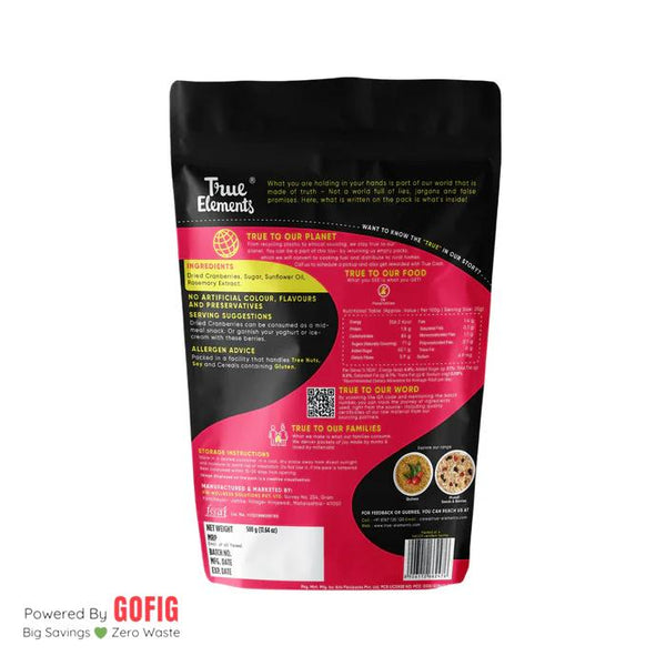 True Elements Cranberries Dried (125gm) - Pack of 2