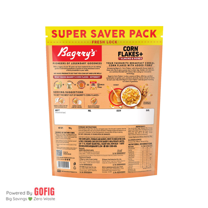 Bagrrys Corn Flakes Plus Almond & Honey (300 g)