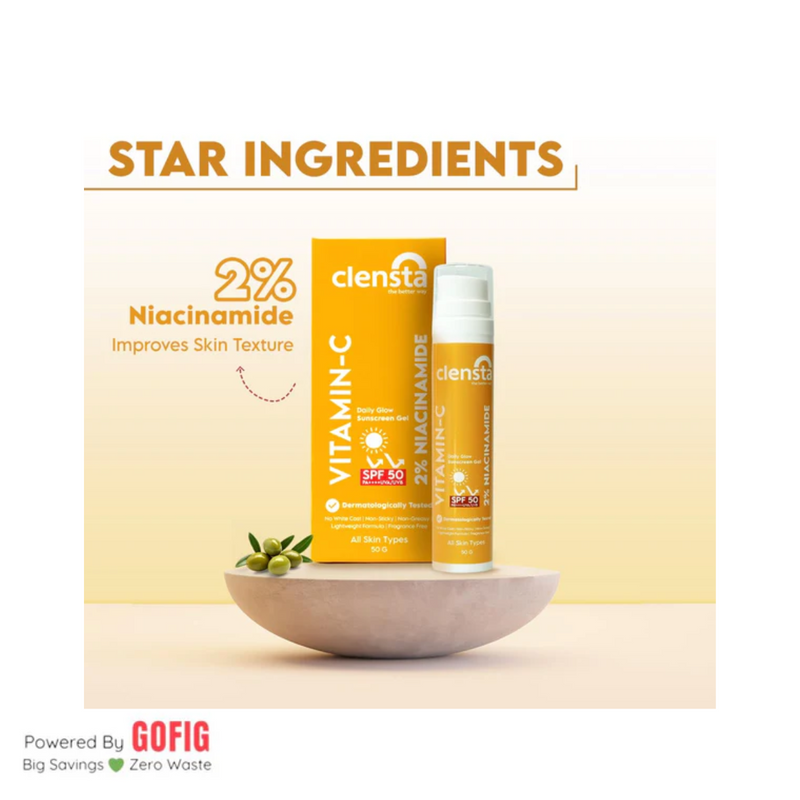 Clensta Vitamin-C Daily Glow Sunscreen Gel (50 g)
