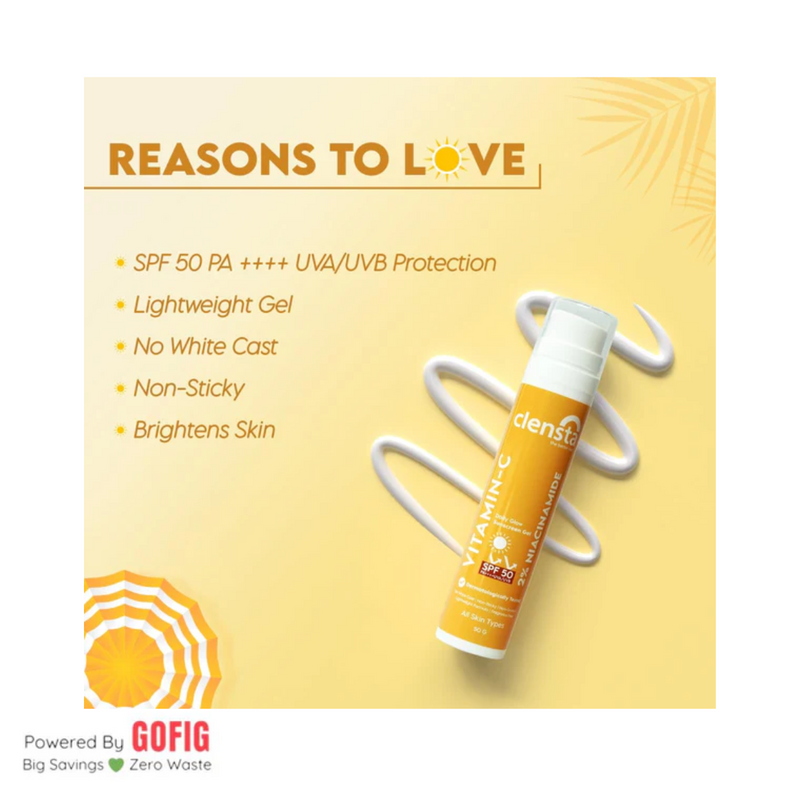 Clensta Vitamin-C Daily Glow Sunscreen Gel (50 g)
