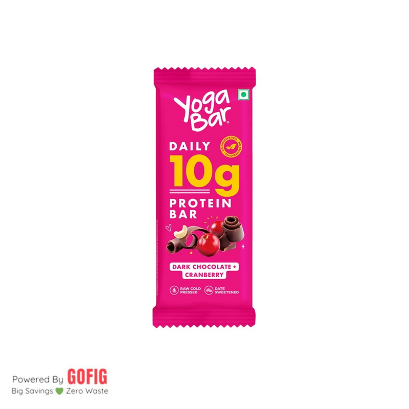 Yoga Bar 10g Protein Bar Dark Chocolate + Cranberry (50 g) - Pack of 4