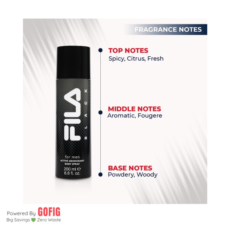 FILA For Men - Active Deodorant Body Spray (Black) (200 ml)