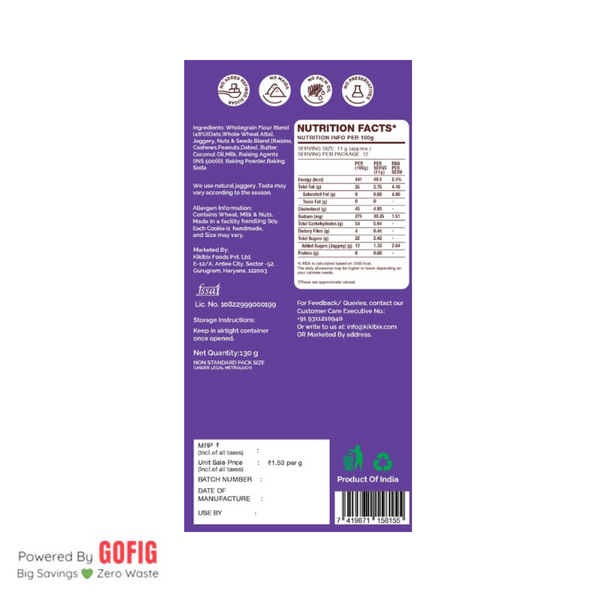 Kikibix Fruit & Nut Cookies (130 g) - Pack of 2