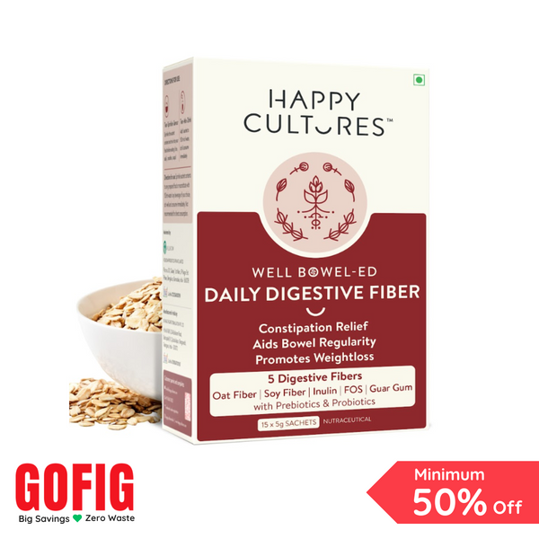 Happy Cultures Well Bowel-Ed | 5 Digestive Fiber+Probiotics | Gut Health, Constipation, Weight Control | 15 sachets (80 g)