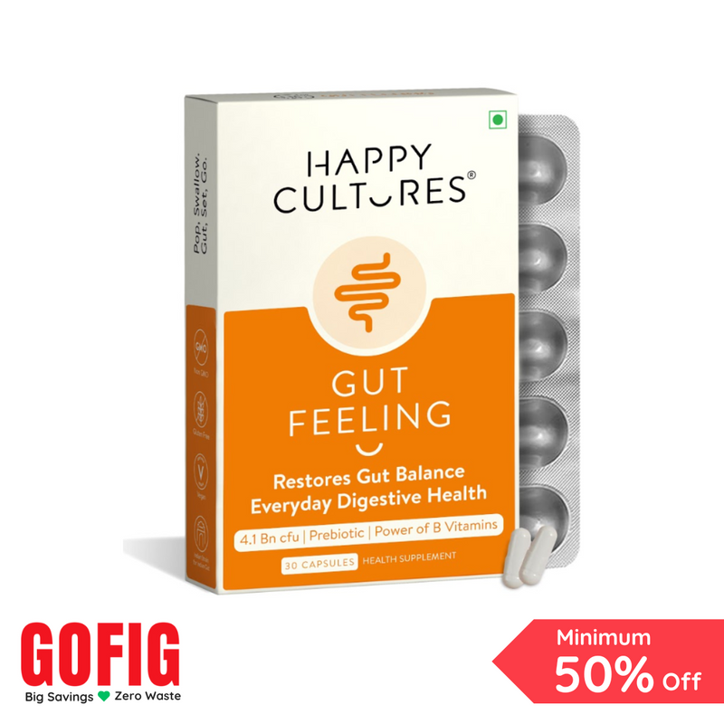 Happy Cultures Gut Feeling | For Daily Gut & Digestive Health | Blend of Pre+Probiotics+B-Vitamins | 30 capsules (50 g)
