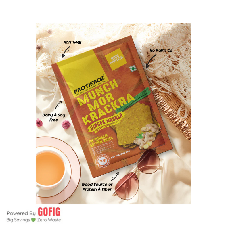Proteinoz High Protein Munch Mor Krackra - Ginger Masala (25 g) - Pack of 10