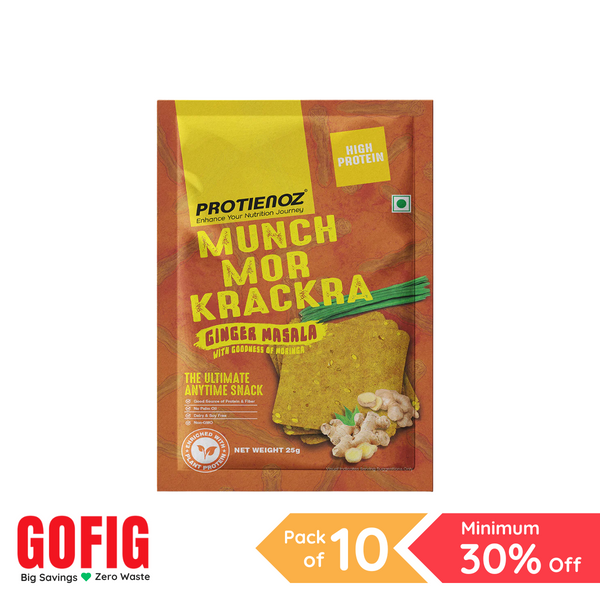 Proteinoz High Protein Munch Mor Krackra - Ginger Masala (25 g) - Pack of 10