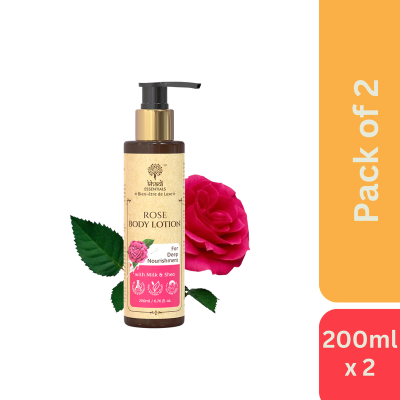 Khadi Essentials Rose Body Lotion With Milk & Shea (200 ml) - Pack of 2