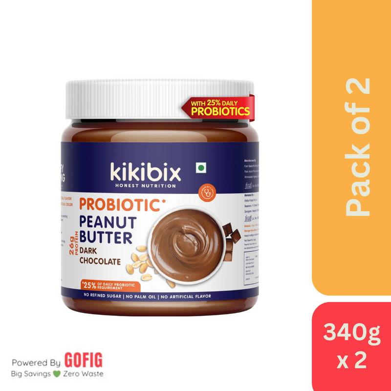 Kikibix Probiotic Dark Chocolate Peanut Butter (340 g)