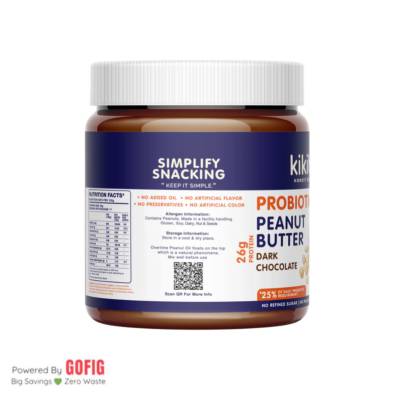 Kikibix Probiotic Dark Chocolate Peanut Butter (340 g)