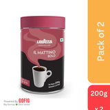Lavazza Mattino Bold Pure Ground Coffee Blend of Arabica & Robusta Medium Roast 200g Tin - Pack of 2