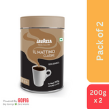 Lavazza Mattino Classic Pure Ground Coffee Premium Arabica Medium Roast 200g Tin - Pack of 2