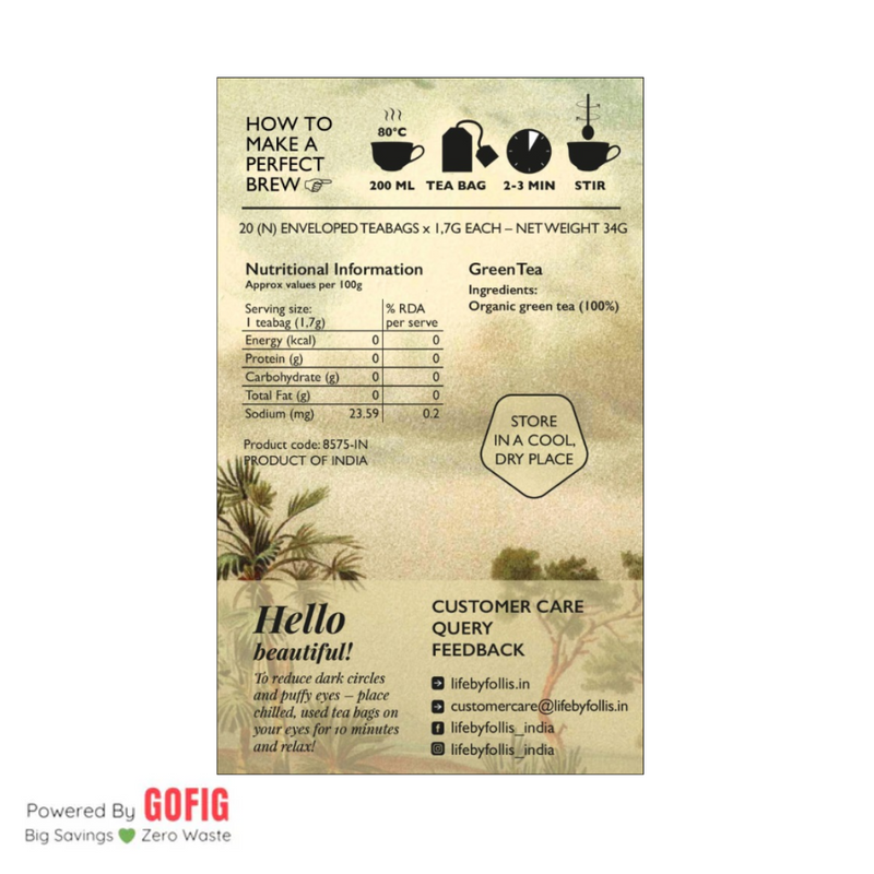 Life By Follis Natural Green Tea (34 g) - Pack of 12
