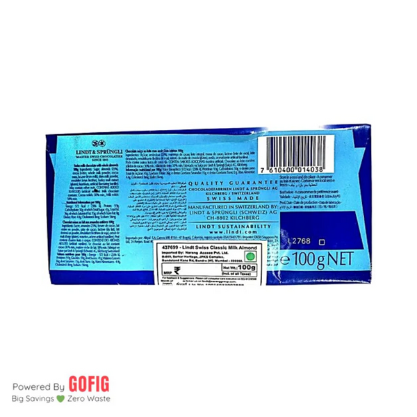 Lindt Swiss Classic Milk Chocolate with Almond (100 g) - Pack of 2