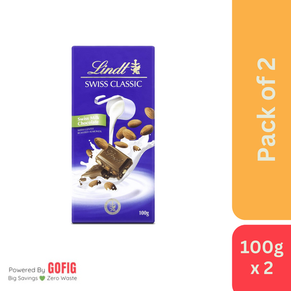 Lindt Swiss Classic Milk Chocolate with Almond (100 g) - Pack of 2