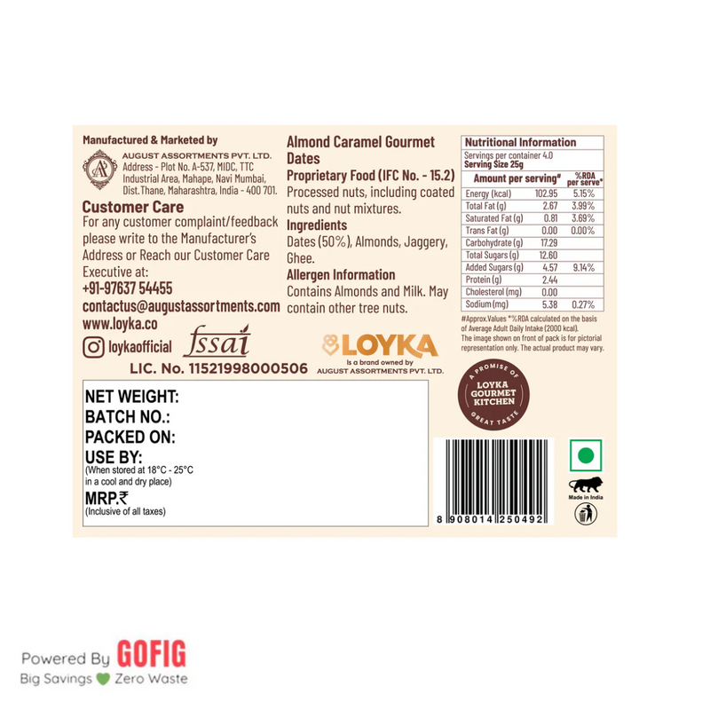 Loyka Almond Caramel Gourmet Dates Box (100 g)