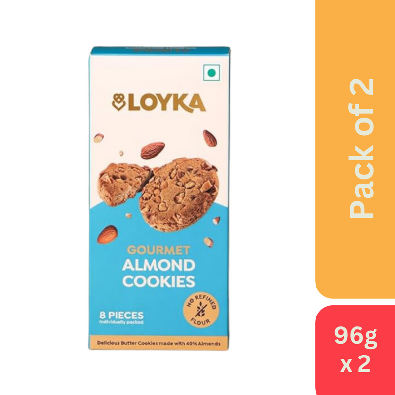 Loyka Almond No Maida Cookies - 8 pcs (96 g) - Pack of 2