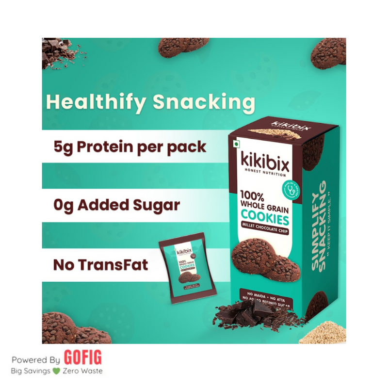 Kikibix Millet Chocolate Chip Cookies (130 g) - Pack of 2