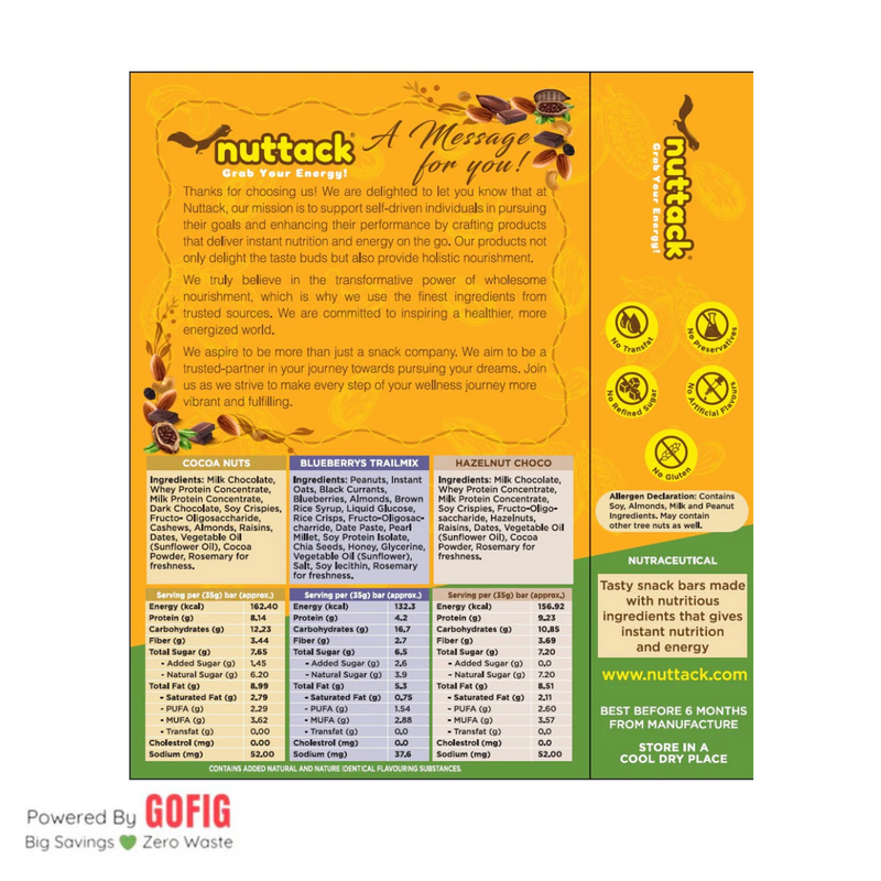 Nuttack Assorted Mix - Protein and Energy Bars (6 bars)
