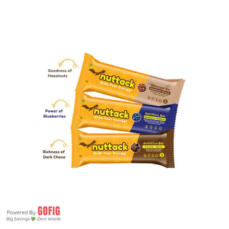 Nuttack Assorted Mix - Protein and Energy Bars (6 bars)