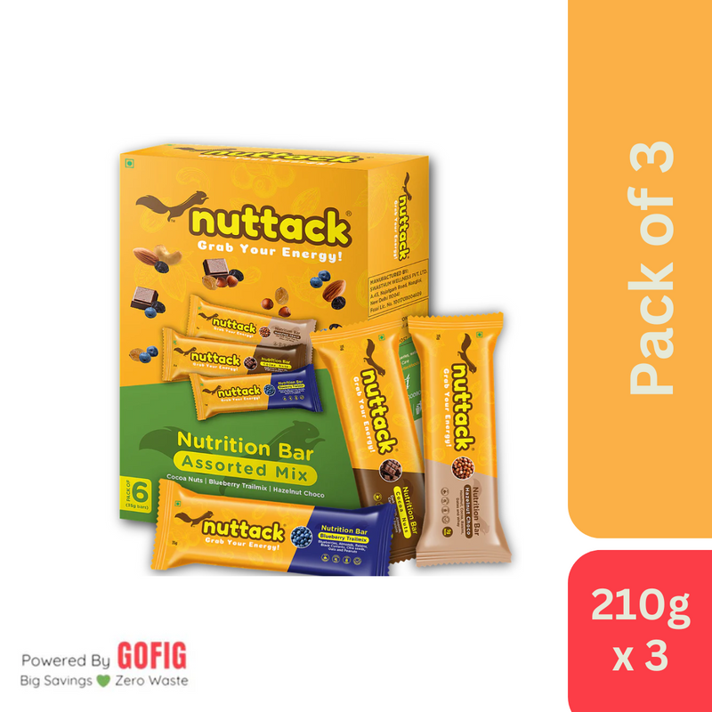 Nuttack Assorted Mix - Protein and Energy Bars (6 bars)
