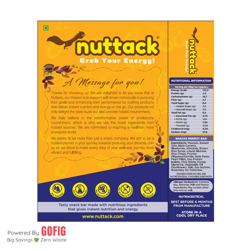 Nuttack Blueberry Trailmix Energy Bars (6 bars)