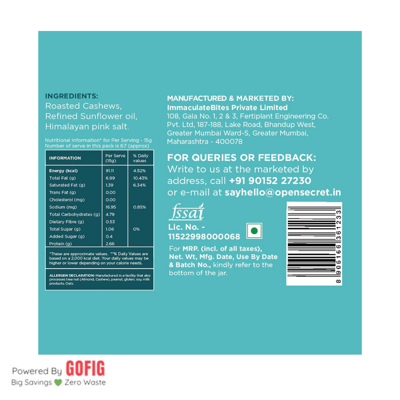 Open Secret Roasted Salted Cashew (1000 g)