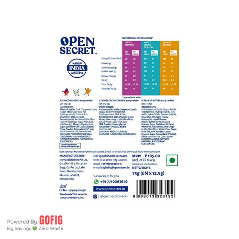 Open Secret Assorted Story Box - 6 Nutty Cookies (75 g) - Pack of 2
