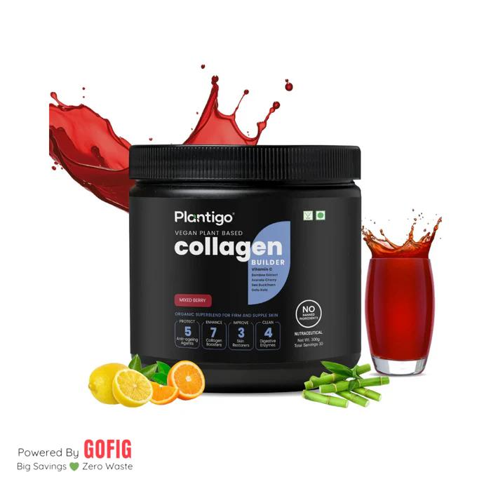 Plantigo Vegan Collagen Supplement for Women Skin Care (Mixed Berry Flavour) (300 g)