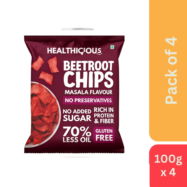 Healthicious Beetroot Chips Masala Flavour (100 g) - Pack of 4