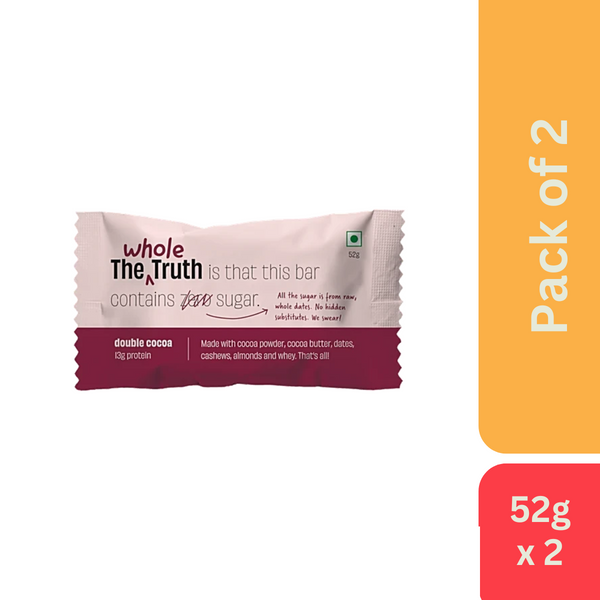 The Whole Truth Double Cocoa Protein Bar (52 gm) - Pack of 2