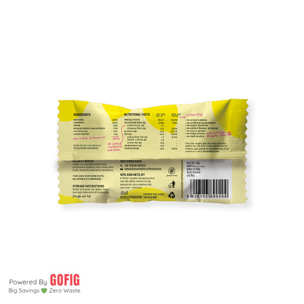 TWT Lemon Cranberry Protein Bar (52 g) - Pack of 4