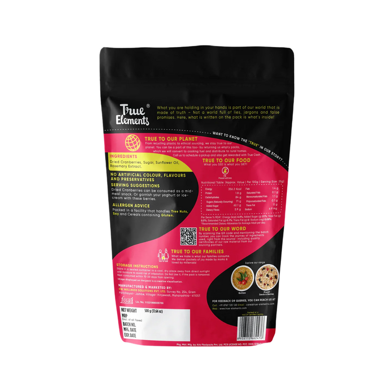 True Elements Cranberries Dried (125gm) - Pack of 2