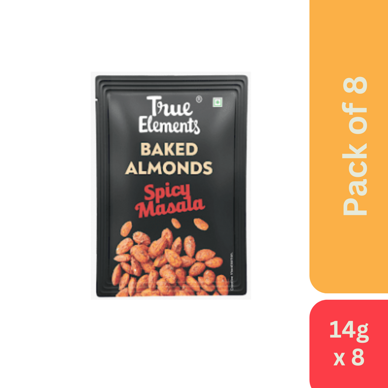 True Elements Baked Almonds Spicy Masala (14 g) - Pack of 8