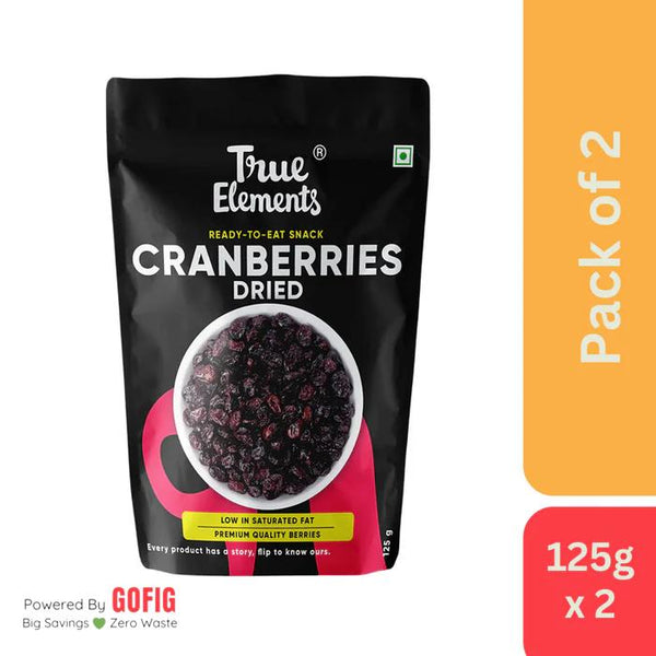 True Elements Cranberries Dried (125gm) - Pack of 2
