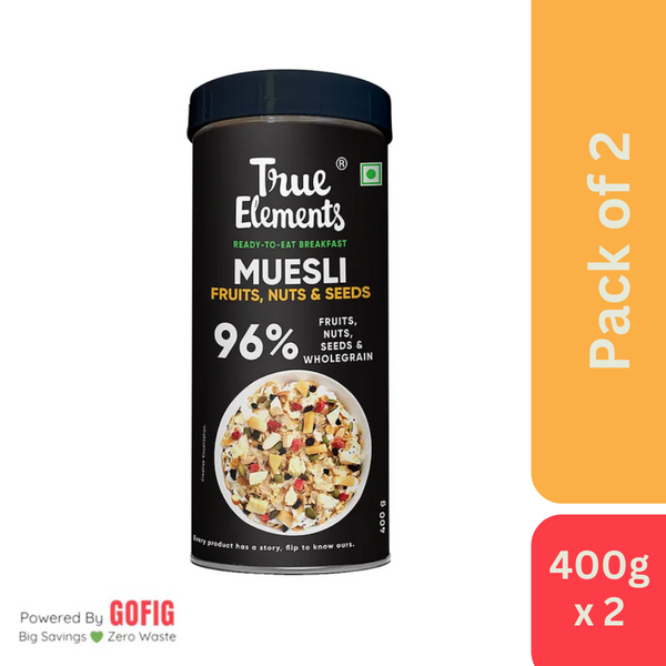 True Elements Muesli Fruits, Nuts and Seeds (400gm) - Pack of 2