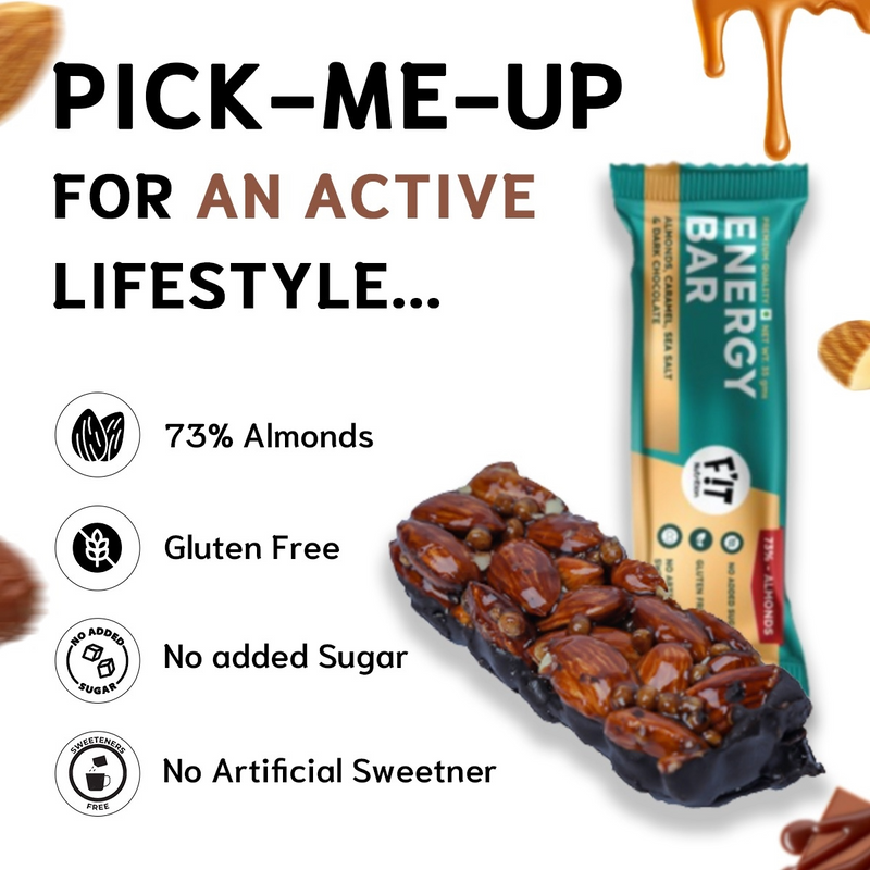 FiT Nutrition Energy Bar | Almonds (73%), Sea Salt & Dark Chocolate (35 g) - Pack of 2