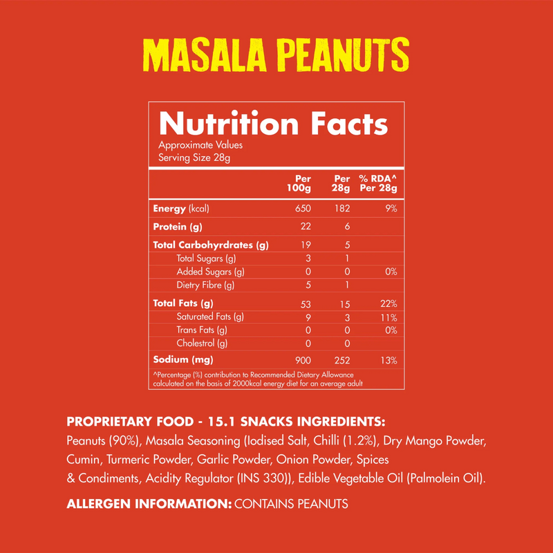 Taali Roasted Masala Peanuts (150g) - Nutritional Facts