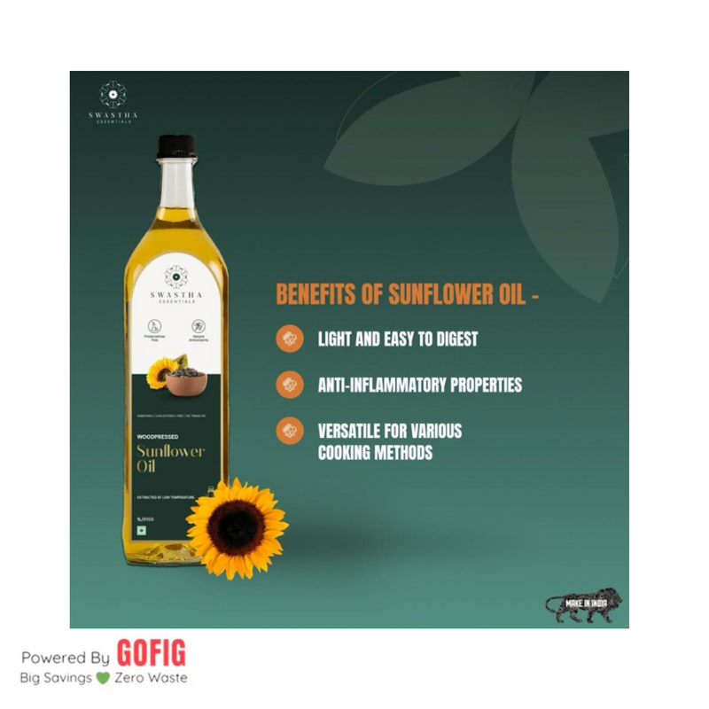 Swastha Essentials Woodpressed Sunflower Oil (1000 ml)