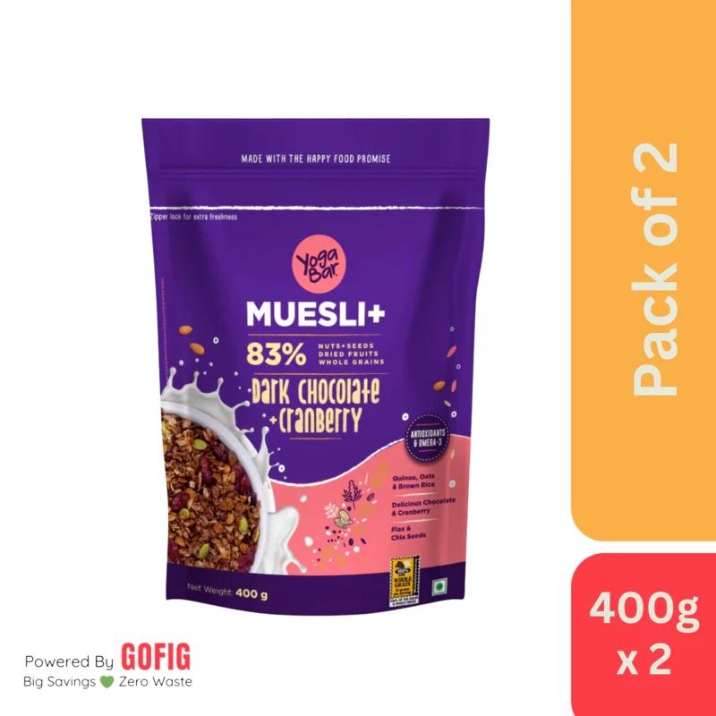 Yoga Bar Dark Chocolate & Cranberry Muesli (400 g) - Pack of 2