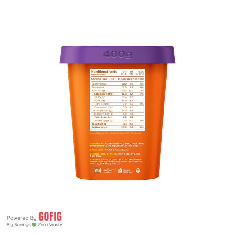 Yoga Bar Unsweetened Creamy Peanut Butter (400 g)