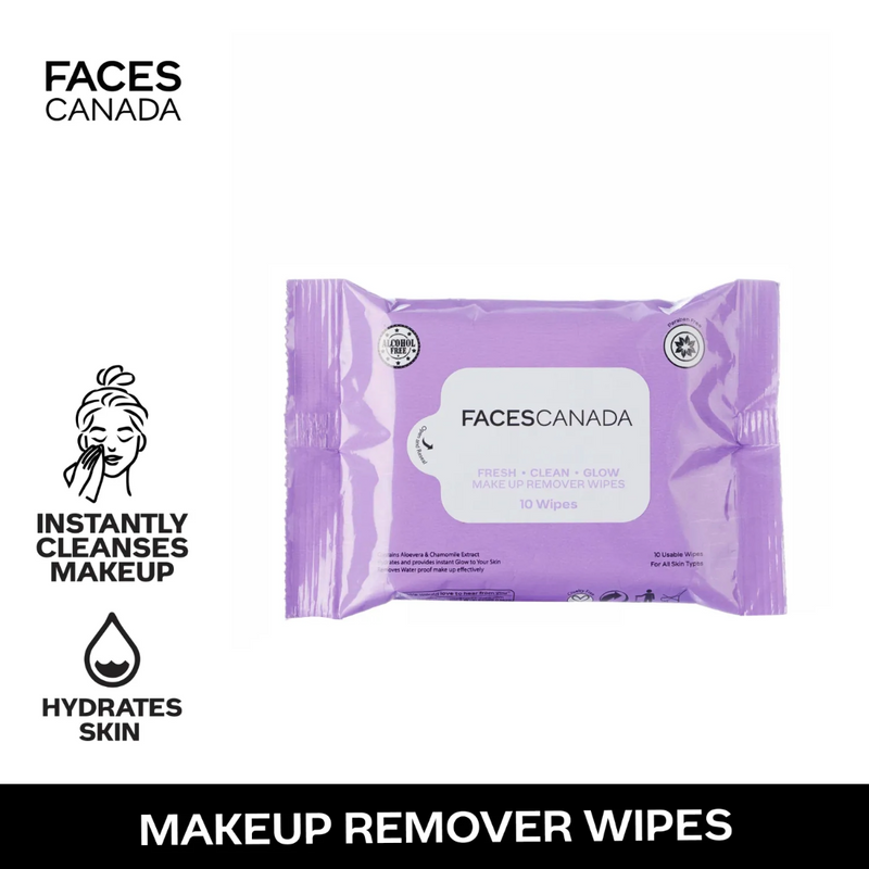 FACES CANADA Fresh Clean Glow Makeup Remover Wipes 10N - Pack of 4