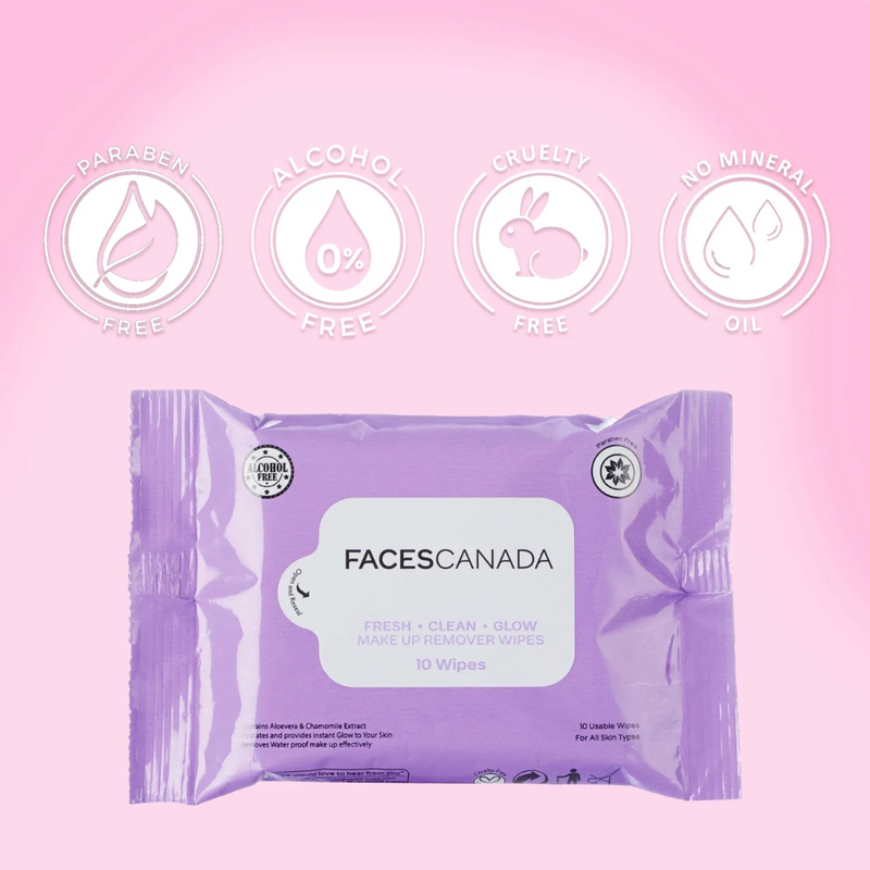 FACES CANADA Fresh Clean Glow Makeup Remover Wipes 10N - Pack of 4