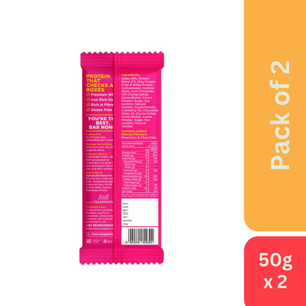 Yoga Bar 10g Protein Bar Dark Chocolate + Cranberry (50 g) - Pack of 2